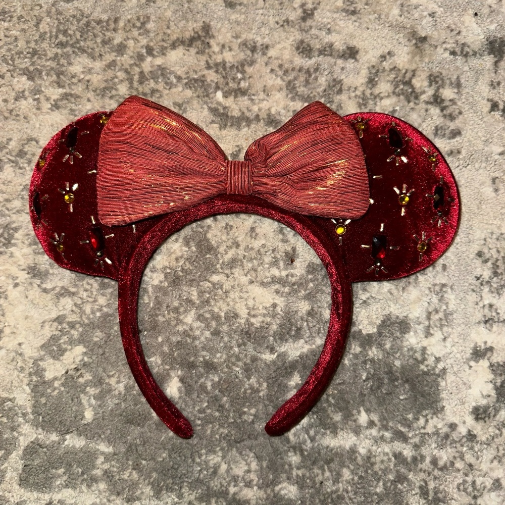 Disney Minnie Mouse Maroon/Christmas Themed Ears - Worn Once!